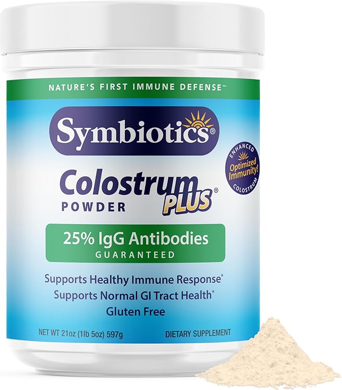 Symbiotics Colostrum Plus Powder 21 oz Immune & Muscle Recovery Support, 25% IgG Immunoglobulins, Gut Health & Training Resilience, Unflavored, Gluten Free - 21 oz