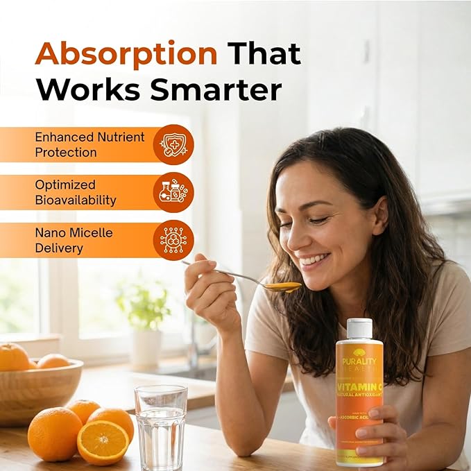 PURALITY HEALTH Vitamin C Liquid Supplement 1000mg per Serving, Micelle Liposomal Enhanced Absorption, Non-GMO, Gluten Free, Vegan, 15 Day Supply