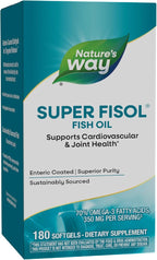 Nature's Way Super Fisol Fish Oil Omega 3 Supplements, Enteric Coated, Supports Cardiovascular and Joint Health*, Mega Potency Omega-3s, 180 Softgels (Packaging May Vary)