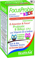 FocusProbio for Kidz, 60 Chewable Tablets, Supports Cognitive Function for Attention and Focus. Blackcurrant and Vanilla Flavor, Contains Vitamin D & Iodine. Acid & Bile Resistant Strains. Vegetarian