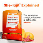 Better Alt She-Lajit Honey Sticks Mango Chilli Flavor | with Shatavari, Shilajit & Saffron | 85+ Nutrients for Vitality & Stamina| 30 Sticks