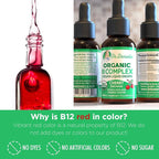 Organic Vitamin B Complex Liquid Drops | B Vitamins Complex Supplement with B3, B6, B7, B9 & Methyl B12 Drops for Adults & Kids | Vegan Cherry Flavor 1oz | 60 Servings / 2 Month Supply