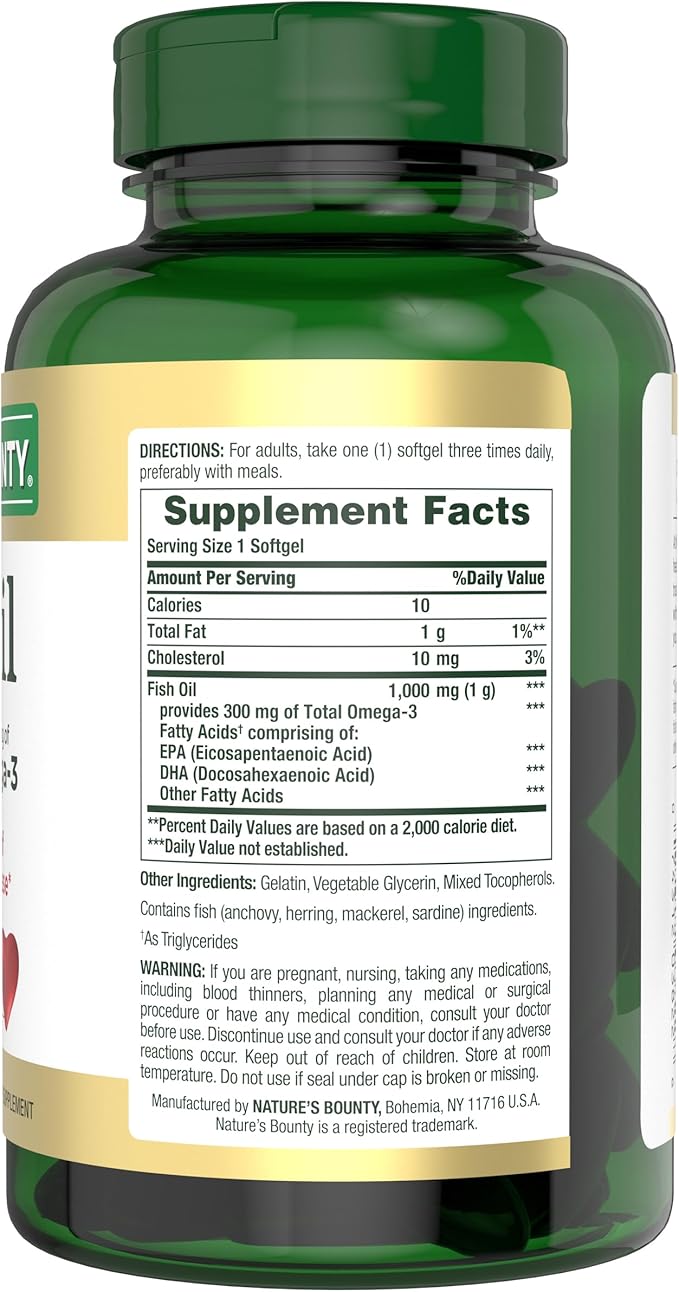 Nature's Bounty Fish Oil,Supports Heart Health,1000mg,Rapid Release Softgels,145 Ct,(Pack of 2)