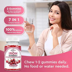 Iron Gummies with Zinc, Calcium, Vitamin C, B6 & B12 | Iron Supplement for Women, Men & Kids | Supports Anemia & Deficiency, Blood Builder & Cell Formation | Chewable Cherry Flavor | 60 Gummies