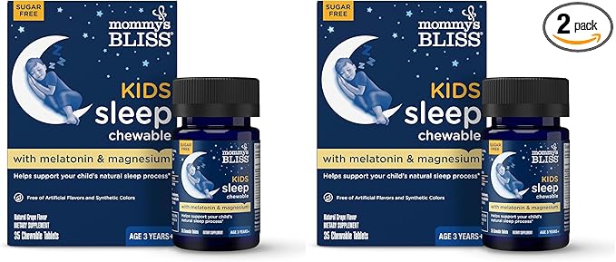 Mommy's Bliss Kids Sleep Chewable Tablets, Melatonin, Magnesium & Calming Herbs, Grape Flavor, Sugar Free Kids Melatonin, Age 3+ (35 Servings), 35 Count (Pack of 2)