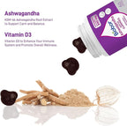 Ashwagandha Gummies, KSM-66 Ashwagandha Root Extract with Vitamin D3, Relaxation Support & Immune Support for Adults - GMO Free, Gluten Free