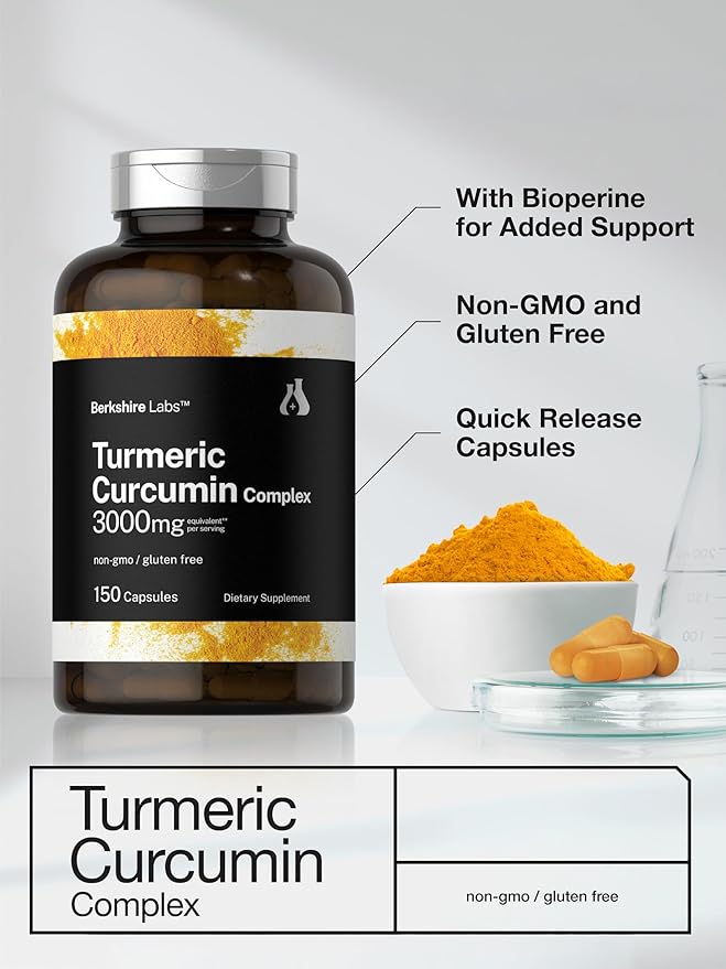 Horbäach Turmeric Curcumin | 150 Capsules | Turmeric Supplement with Black Pepper Extract | Non-GMO, Gluten Free Herbal Complex | By Berkshire Labs