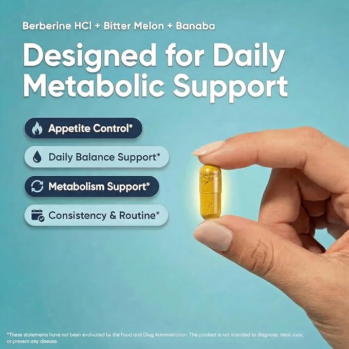 Berberine 1000 mg with Bitter Melon and Banaba Leaf – Herbal Supplement, 60 Capsules