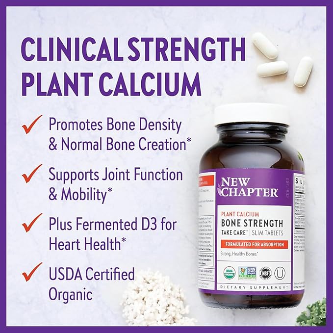 New Chapter Calcium Supplement â€“ Bone Strength Organic Plant Calcium with Vitamin K2 + D3 + Magnesium, Vegetarian, Gluten Free - 120 count (40 day supply)