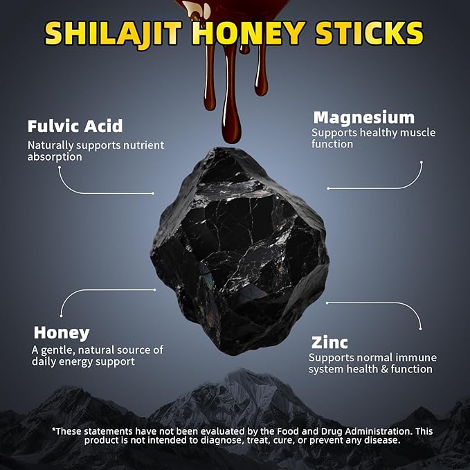 Mchokuu Shilajit Honey Sticks for Men & Women, Himalayan Shilajit with Organic Honey, 85+ Trace Minerals & 75%+ Fulvic Acid for Energy Support & Overall Health, 30 Sticks