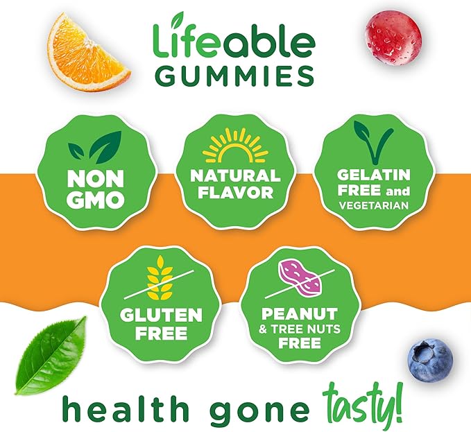Lifeable Vitamin B6 Gummies | 100mg | Great Tasting VIT B6 Supplement | Vegan B6 Vitamins for Nerve Support Supplement | Vitamin B 6 for Adults, Men, Women | 60 Gummies (Pack of 2)