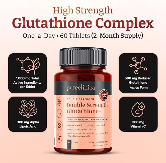Glutathione 1000mg x 240 Tablets (4 Bottles of 60)- w/500mg Glutathione, 300mg ALA, and 200mg VIT C per Tablet