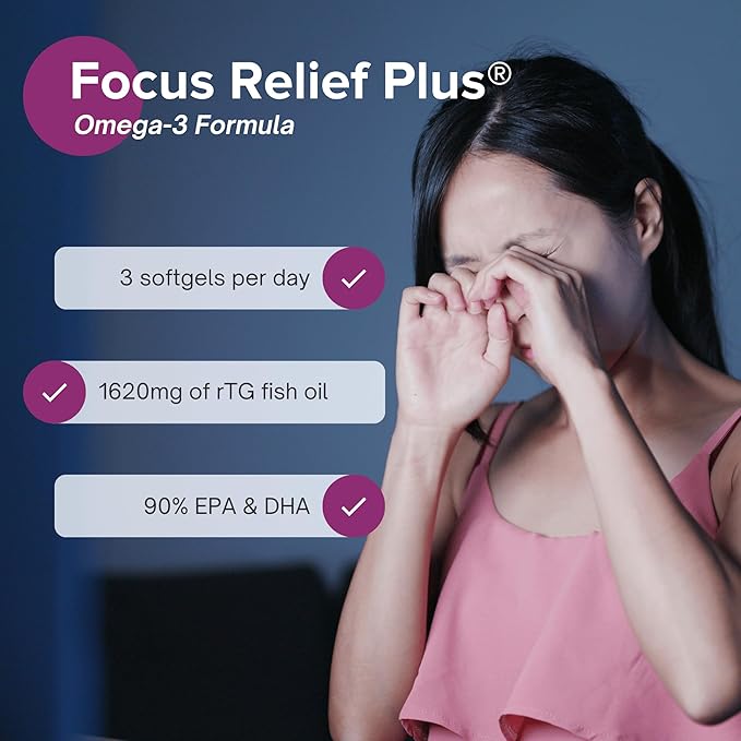 Focus Relief Plus Formula for Dry Eyes (90 ct. 30 Day Supply) Omega 3 Supplemen for Dry Eyes - Dry Eye Relief Supplement -Omega 3 Fish Oil for Dry Eyes