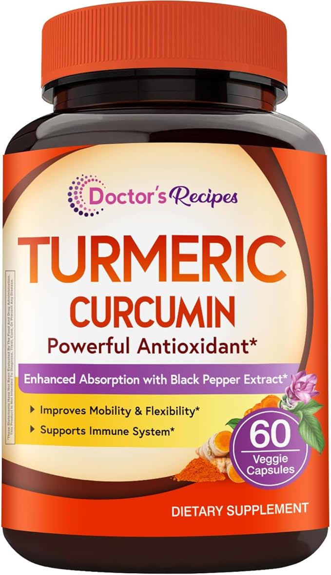 Doctor's Recipes Turmeric Curcumin with Black Pepper Extract, High Absorption Ultra Potency Turmeric Supplement with 95% Curcuminoids, Comfort and Immune Support, Vegan, Non-GMO, 60 Caps