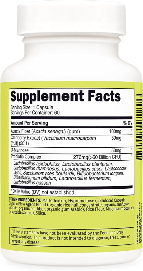 Wellah Probiotic for Women (60 Billion CFU) 60 Capsules - with Acacia Fiber, Cranberry Extract, & D-Mannose