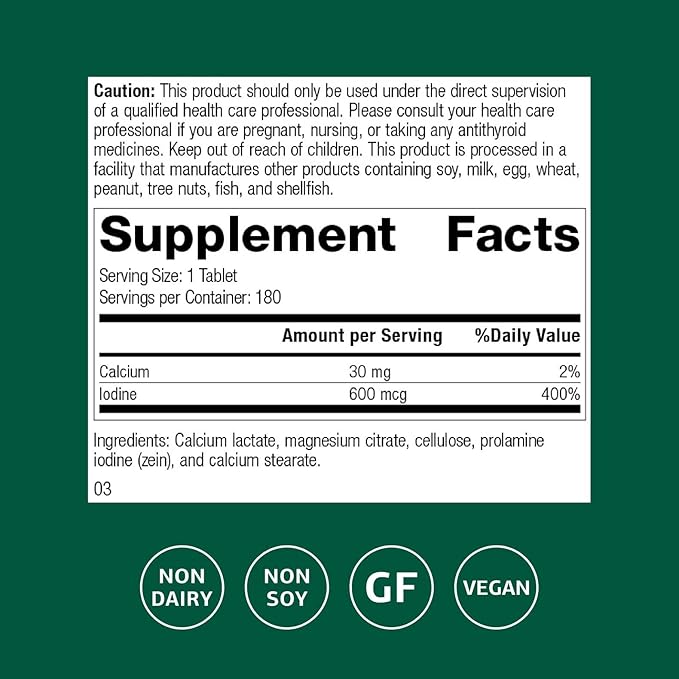 Standard Process Prolamine Iodine Thyroid Health Dietary Supplement - Vegan, Gluten-Free, Non-Dairy, & Non-Soy - Essential Endocrine Support - 180 Tablets