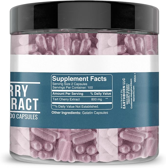 Earthborn Elements Tart Cherry Extract 200 Capsules, Pure & Undiluted, No Additives