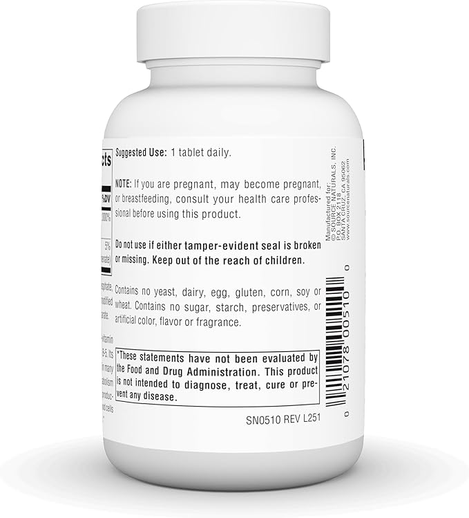 Source Naturals Pantothenic Acid, Vitamin B-5, Dietary Supplement - 100 mg - 250 Tablets