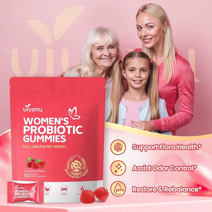 VivoNu Viginal Probiotic for Women, Women Probiotic Gummies, Feminine Balance Gummies, Cranberry Probiotics for Woman Vaginigal Health, Yeast Ph Balance| 60 Gummies