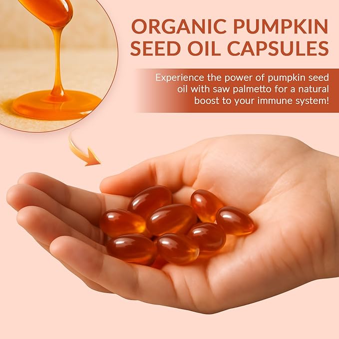 Pumpkin Seed Oil Capsules, 2 in 1 Pumpkin Seed Oil with Saw Palmetto for Hair Growth, 3000mg Per Serving, Cold Pressed, Supports Hair, Heart, Skin Supplement | Non-GMO | 150 Softgels | Only 1 Bag