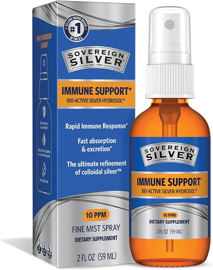 Sovereign Silver Immune Support, Colloidal Silver, Bio-Active Silver Hydrosol,10 ppm, Fine Mist Spray, 2 Fl Oz