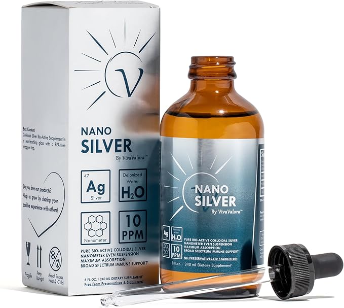 Colloidal Silver Liquid 10 PPM, Bio-Active Nano Silver, 8 oz Amber Glass Dropper Bottle, Third-Party Tested, Preservative-Free, Immune Support Supplement, Made in USA
