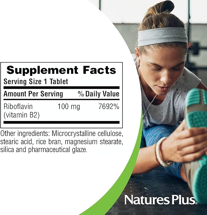 NaturesPlus Vitamin B2 100 mg - 90 Tablets - Supports Energy, Immune Health & Vibrant Hair, Skin, and Nails - Antioxidant Protection - Vegetarian, Gluten Free - 90 Servings