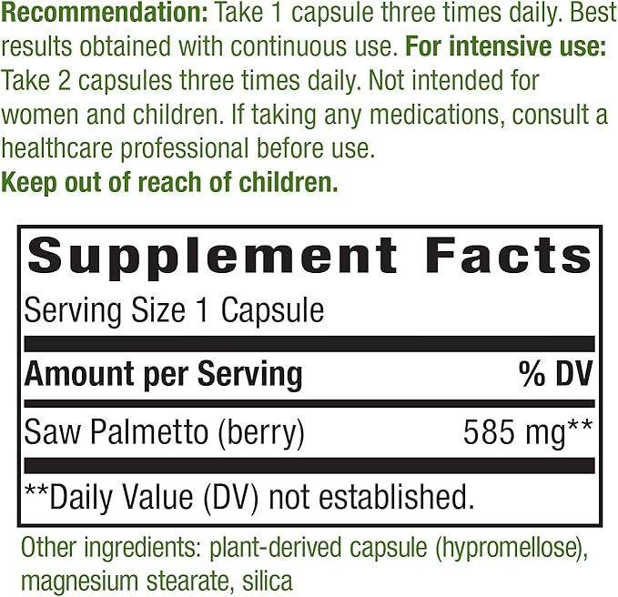 Nature's Way Saw Palmetto Berries, Traditional Prostate Support*, 585 mg per serving, Non-GMO Project Verified, Vegan, 180 Capsules