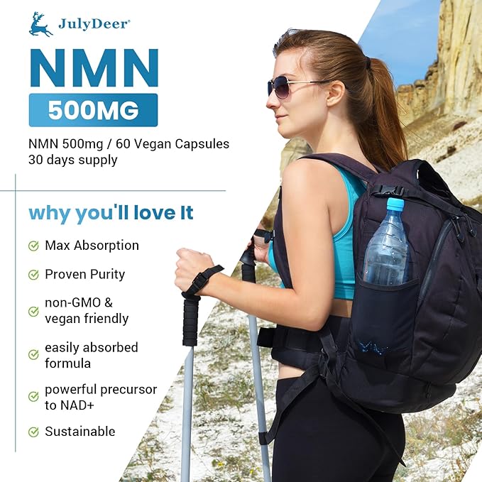 NMN 500mg, Max Absorbency & Fast-Acting NMN Supplement, 99% Pure NMN (Nicotinamide Mononucleotide) for Boosts NAD+ Levels, Cell, Immune, Energy, Muscle, Anti-Aging, Longevity, Women & Men