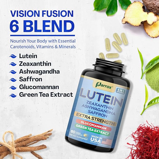 Lutein Supplement with Zeaxanthin, Ashwagandha, Saffron, Green Tea Extract, Glucomannan, Eye Vitamins for Adults, Vision Health Supplement, Plant-Based Formula for Daily Support (2 Pack)