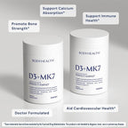 BodyHealth D3 + MK7 - Vitamin D3 5000IU, Vitamin K1, Vitamin K2 - Easy to Swallow Supplement, Supports Bone Strength & Calcium Absorbtion* - 60 Softgels