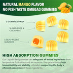 Omega-3 Supplement Gummies for Women & Men - 1000mg Vegan Omega3 DHA & EPA with Turmeric, Vitamin D3, K2, Citicoline for Overall Health - Algae Oil Omega 3 Fatty Acid Supplements, Sugar-Free