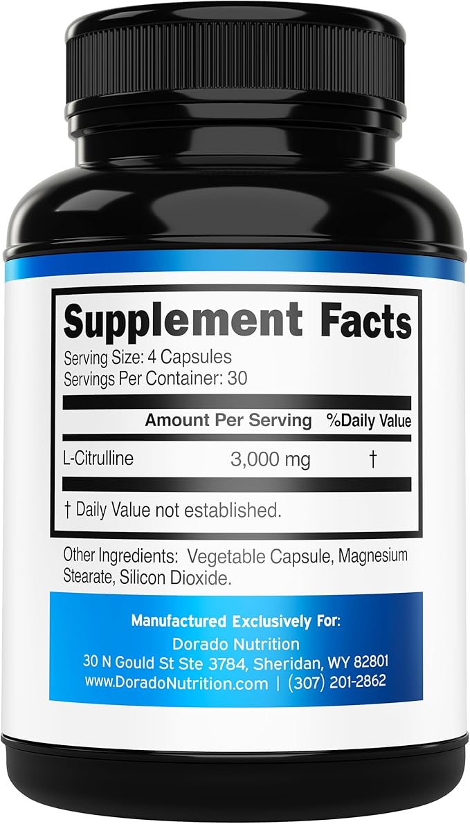 L Citrulline 3000mg Supplement (120 Capsules) Support L Arginine & Nitric Oxide Pills - L-Citrulline For Men & Women - Muscle Recovery & Pump Supplement - 3rd Party Tested, Vegan, Non-GMO - USA Made