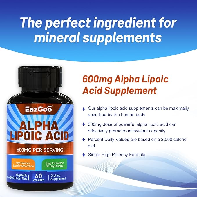 2 Pack Alpha Lipoic Acid Supplement, Alpha Lipoic Acid 600mg Per Serving, Vegan, Gluten Free, Non-GMO ALA Supplement, 120 Vegetable Capsules