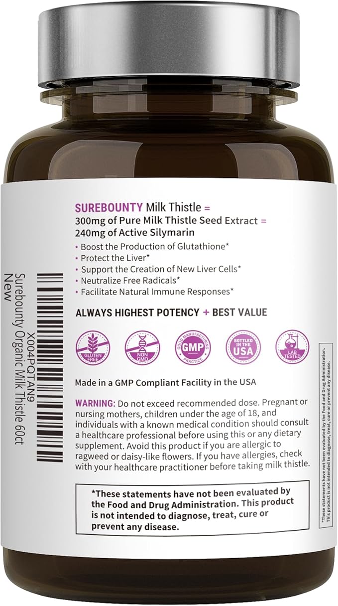 Milk Thistle, Concentrated Seed Extract, 80% Silymarin, Liver Support Cleanse Detox, Fatty Liver Supplements, Non-GMO, No Gluten & Soy, 60 Veggie Caps, 2 Month Supply