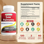 Best Naturals Saw Palmetto 10:1 Extract Prostate Supplements for Men - 120 Capsules - Made with Pygeum Bark 4:1 Extract & Pumpkin Seed Powder