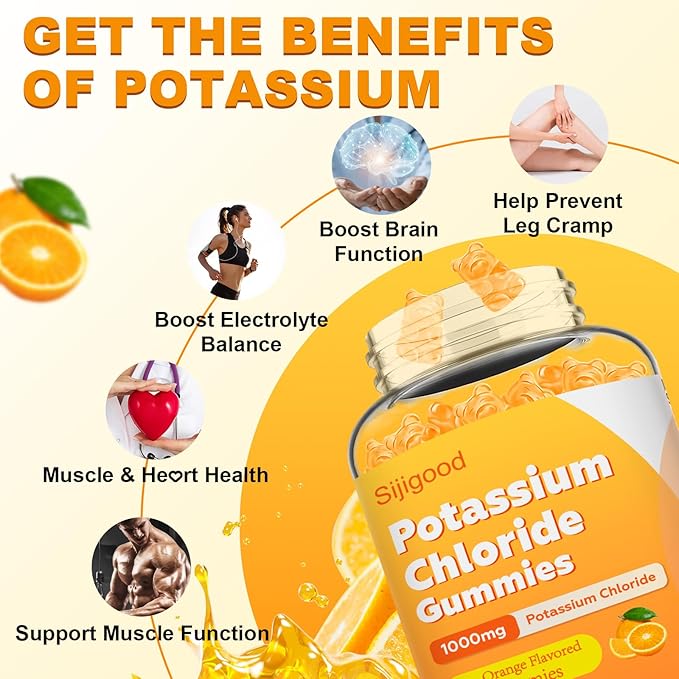 Sugar Free 2 Pack Potassium Gummies, Potassium Chloride for Adults, Potassium Supplement for Women & Men, Electrolyte Balance, Prevent Leg Cramp, Support Muscle & He♡rt Health, 120 Count