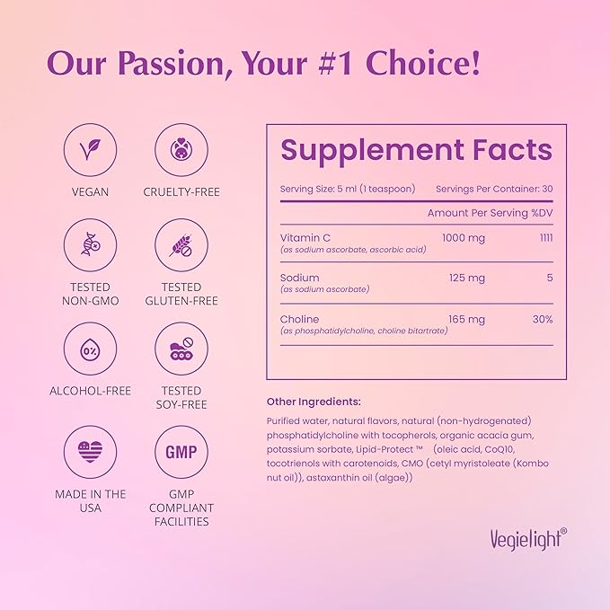 PassionC Liquid Liposomal Vitamin C 1000mg - Improved Formula with Lipid-Protect - True Encapsulation and Micronized for Superior Absorption, Great Pineapple Taste, Non GMO - 30 Servings