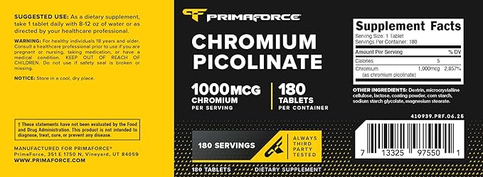 PrimaForce Chromium Picolinate 1000mcg, 180 Tablets