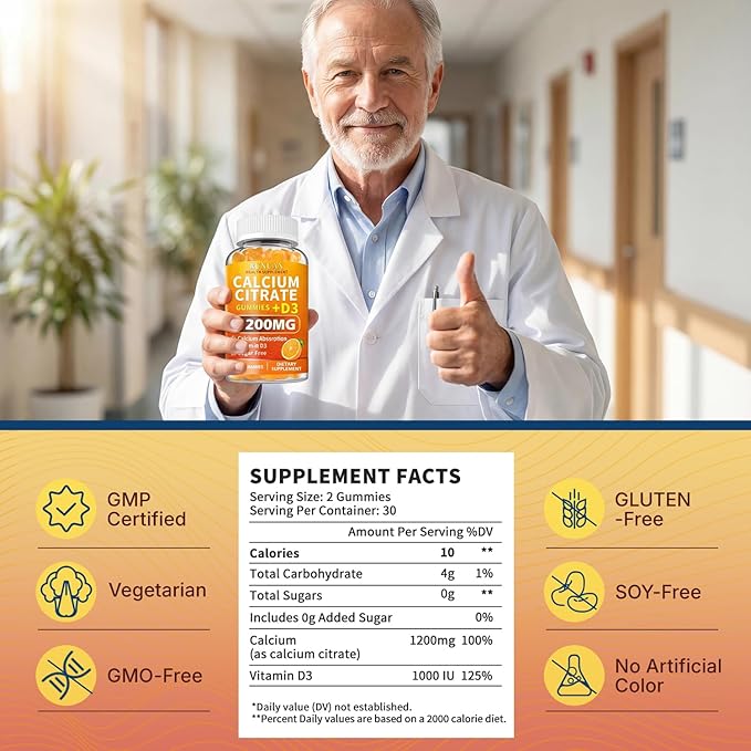 (2 Pack) Calcium Citrate 1200mg Gummies with Vitamin D3 for Women Men - High Absorption Calcium Gummies Supplements for Bone Teeth Muscle Healthy, Sugar Free, Vegan, Non-GMO, Orange Flavor, 120 Count