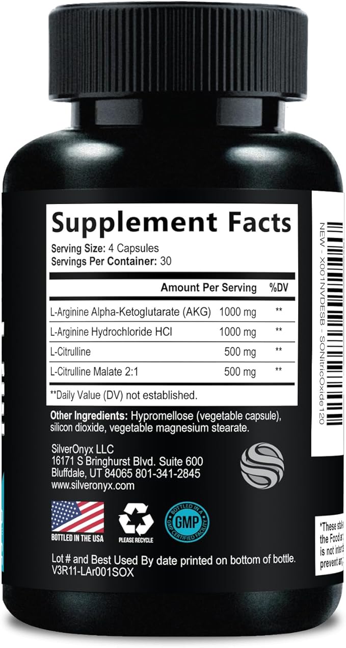 Extra Strength Nitric Oxide Booster - 3X Strength L-Arginine AKG & Citrulline Malate - Men & Women Premium Pre Workout Nitric Booster - Natural Energy & Muscle Support, Bottled in USA - 120 Capsules