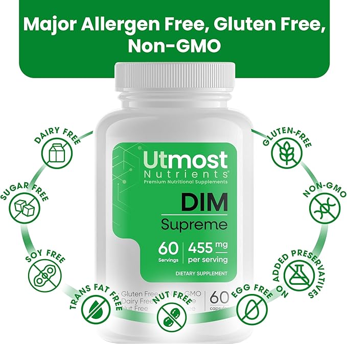 DIM Supplement for Women - 455 mg, 60 Capsules | Blend of Broccoli Extract and Bioperine for Maximized Bioavailability | Designed to Assist with Estrogen Regulation | Acne Support for Men and Women