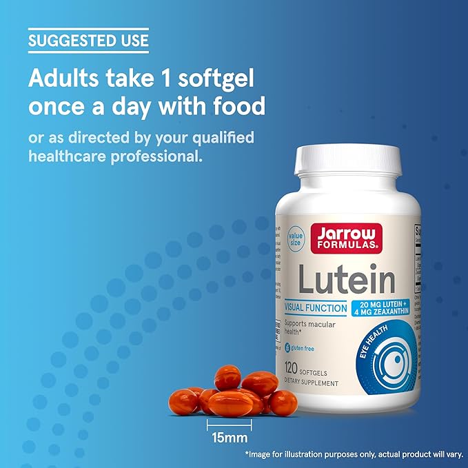 Jarrow Formulas Lutein 20 mg - 120 Softgels - Clinically Documented Eye Health & Support - With Zeaxanthin - 120 Servings