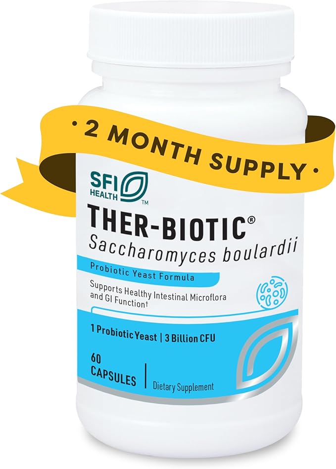 Klaire Labs SFI Health Saccharomyces Boulardii Gut Probiotics for Women & Men - 5 Billion CFU Yeast Probiotics for Digestive Health, Immune Support & Diarrhea Relief (60 ct)