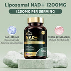 Liposomal NAD+ Supplement 1200mg with Trans Resveratrol - Boost NAD+ Levels, Energy & Anti-Aging Support - Vegan, 100 Capsules