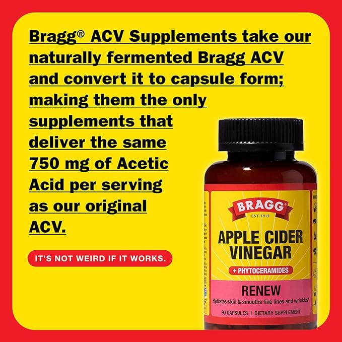 BRAGG Renew Apple Cider Vinegar Capsules with Phytoceramides Energy Apple Cider Vinegar Capsules with B Vitamins