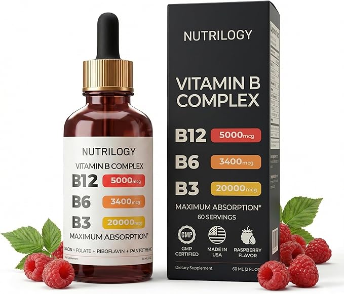Vitamin B Complex for Men & Women - Riboflavin B2, B3, B5, B6, B12 | B-Complex Supplement - Nerve Pain, Energy, Brain & Heart Support - Made in USA, 60 Servings