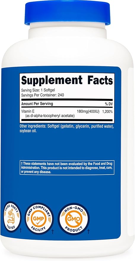 Nutricost Vitamin E 400 IU, 240 Softgel Capsules - Gluten Free, Non-GMO