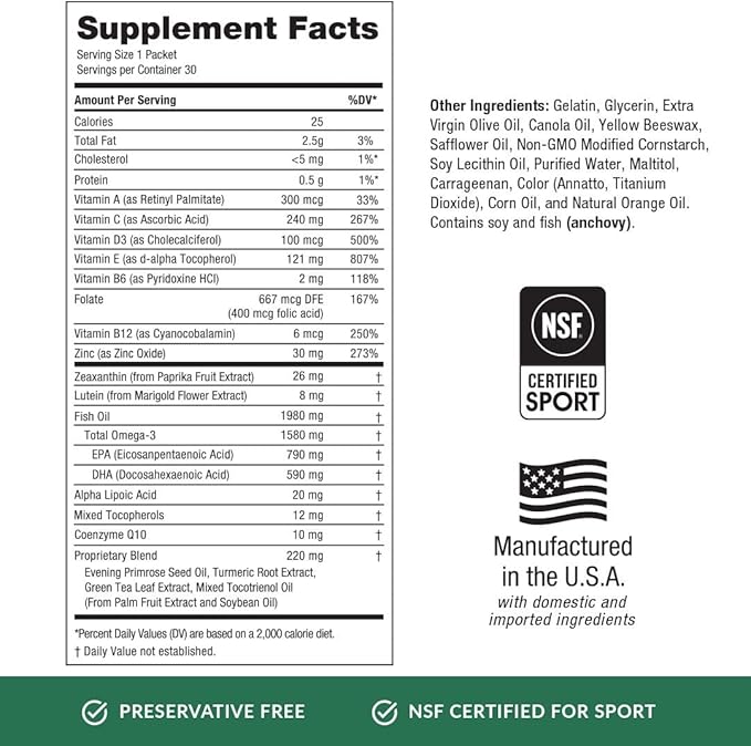 EyePromise Vizual Edge Pro Supplement - 30 Single-Serving Pill Packets, 30-Day Supply - Visual Performance Eye Vitamin with 26mg Zeaxanthin & 8mg Lutein for Vision Quality & Clarity