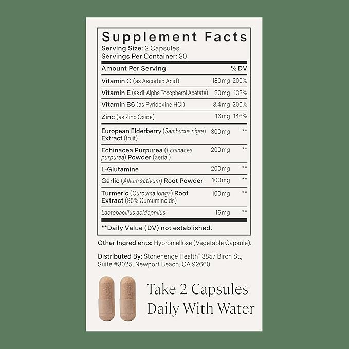 Stonehenge Health Dynamic Immunity Daily Supplement 10-in-1 Immune Boosters Zinc, Elderberry, Echinacea, Vitamin C & Probiotic L. Acidophilus – Supports Immune System 60 Count (Pack of 3)